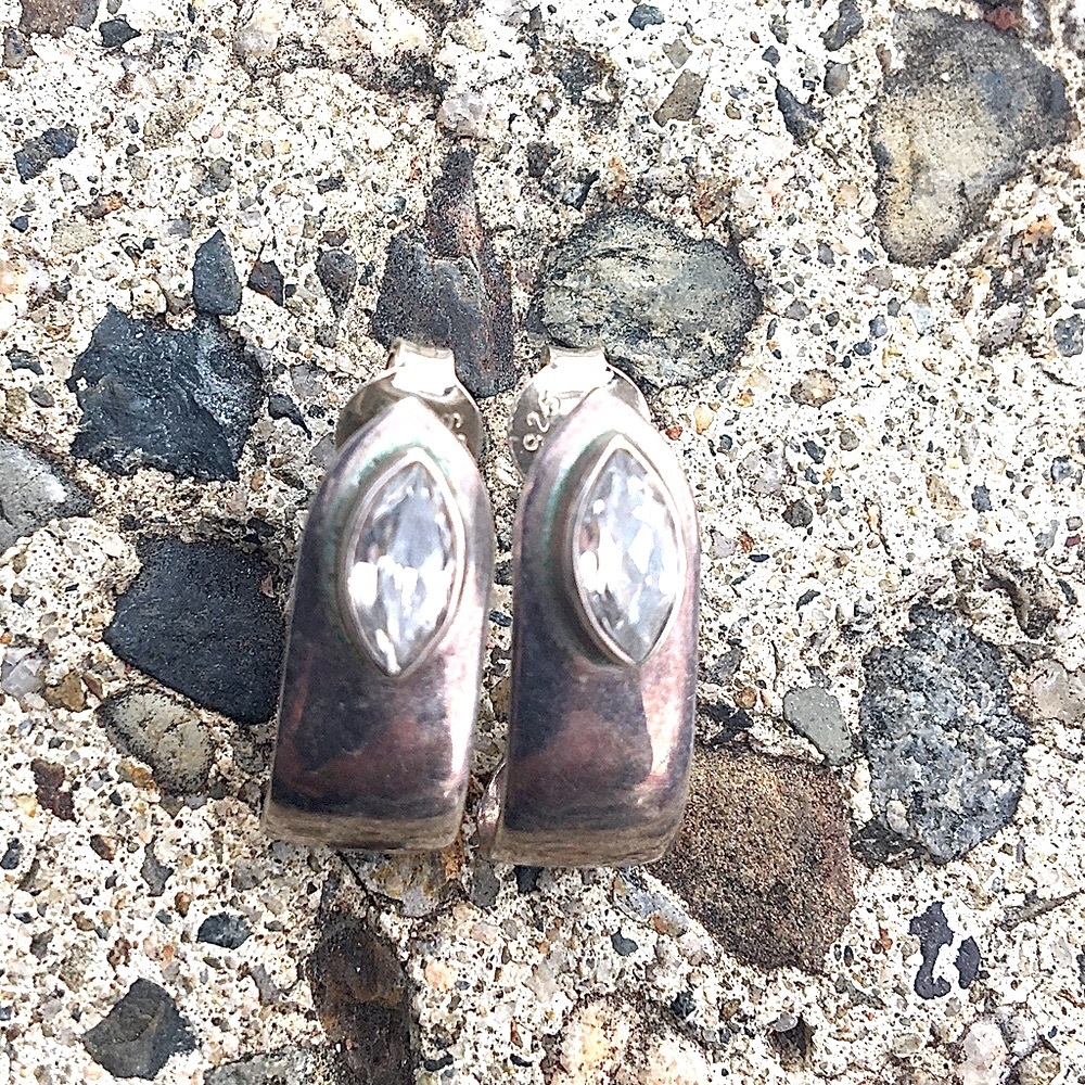 Vintage Sterling Silver White Topaz Earrings!